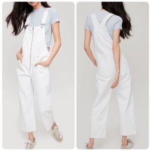 Aritzia Wilfred Free Jenna Overalls Straight Leg White Raw Hem Size Small